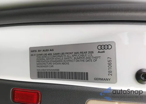 2022 Audi A4 Premium 40 Tfsi Quattro S Tronic z USA, uszkodzony, nr VIN WAUABAF4XNA004599
